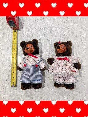 EUC RARE '93 Vintage Raikes Wooden Face Bears LOVE Valentines Heart Applause LOT